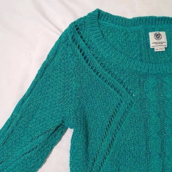 AEO Open Cable Knit Sweater, Color Aquamarine Size XL - Picture 4 of 12
